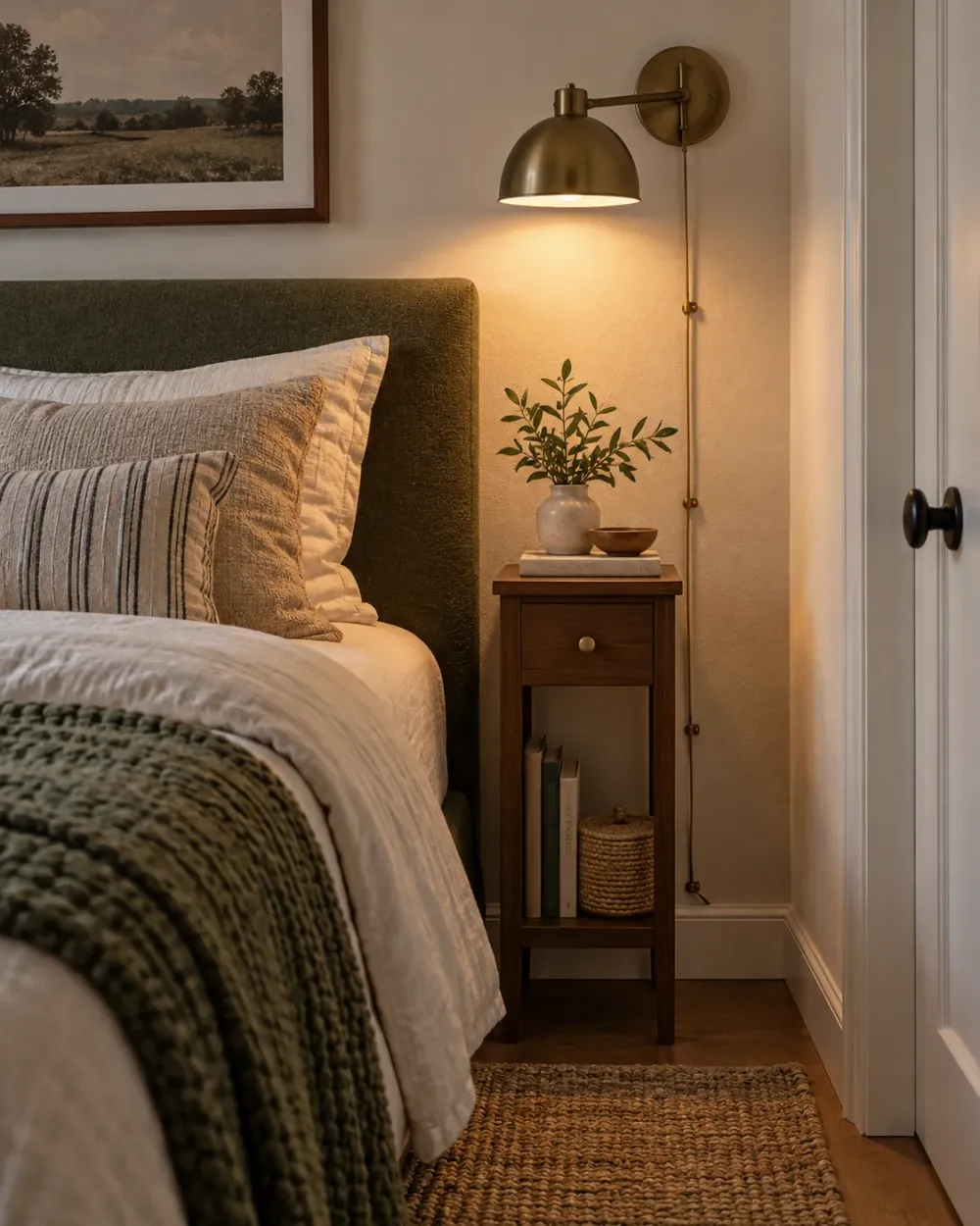 Decorating concept: Wall lighting can free a small tabletop when installation is suitable.
