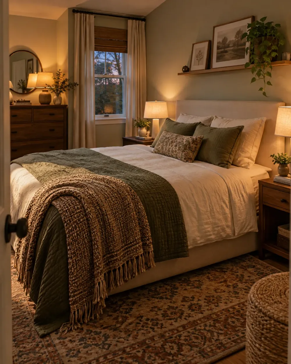 Decorating concept: A lamp elsewhere in the room helps distribute evening light.