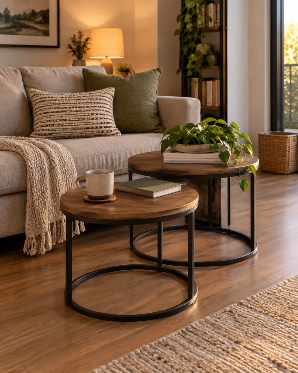 Decorating concept: Nesting tables let the seating area expand only when needed.