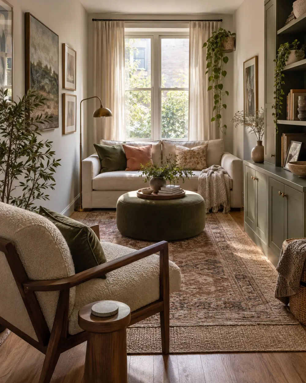 Decorating concept: One angled chair can connect the short end to the main seating.