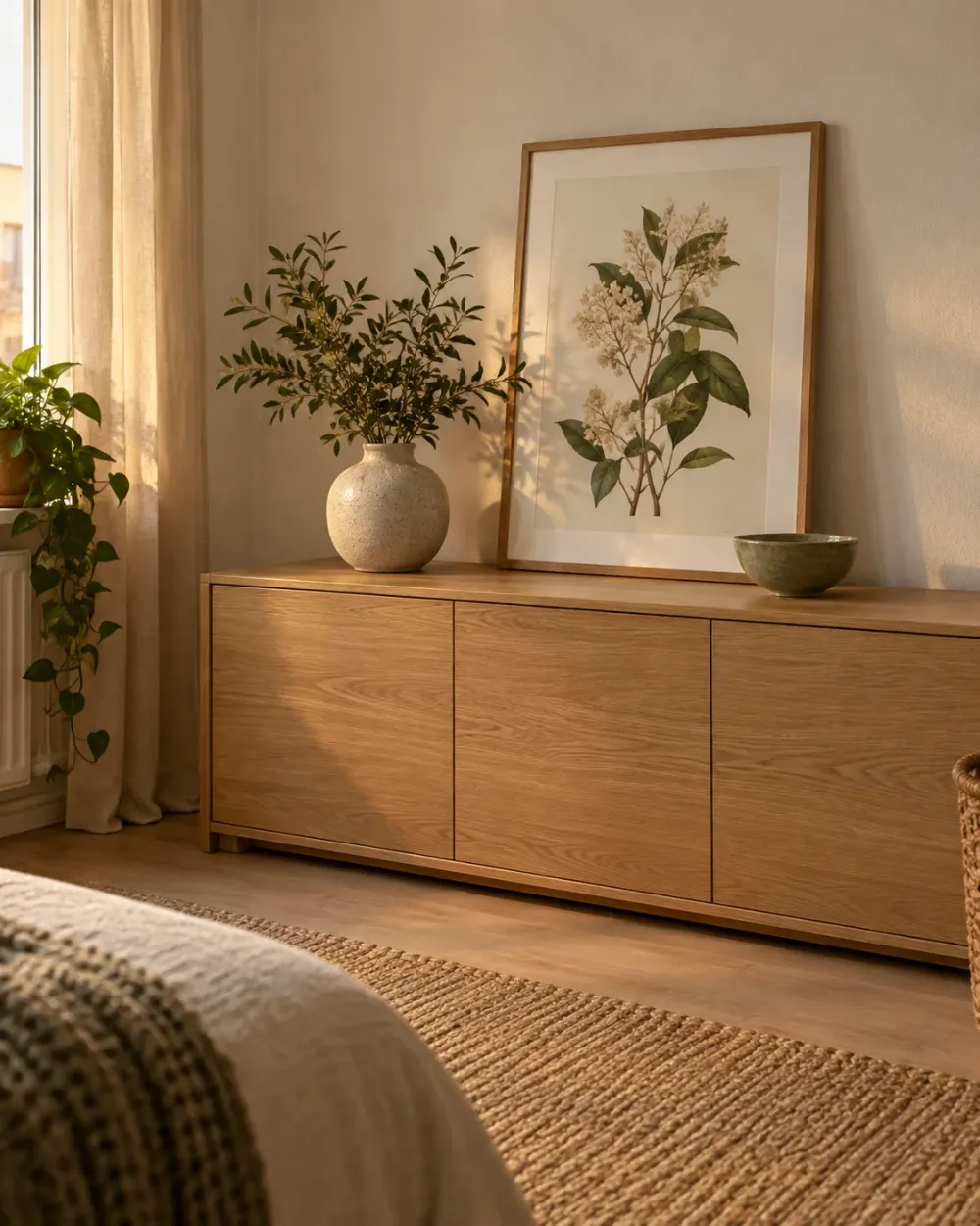 Decorating concept: Art on an existing cabinet can create a focal point without another wall installation.