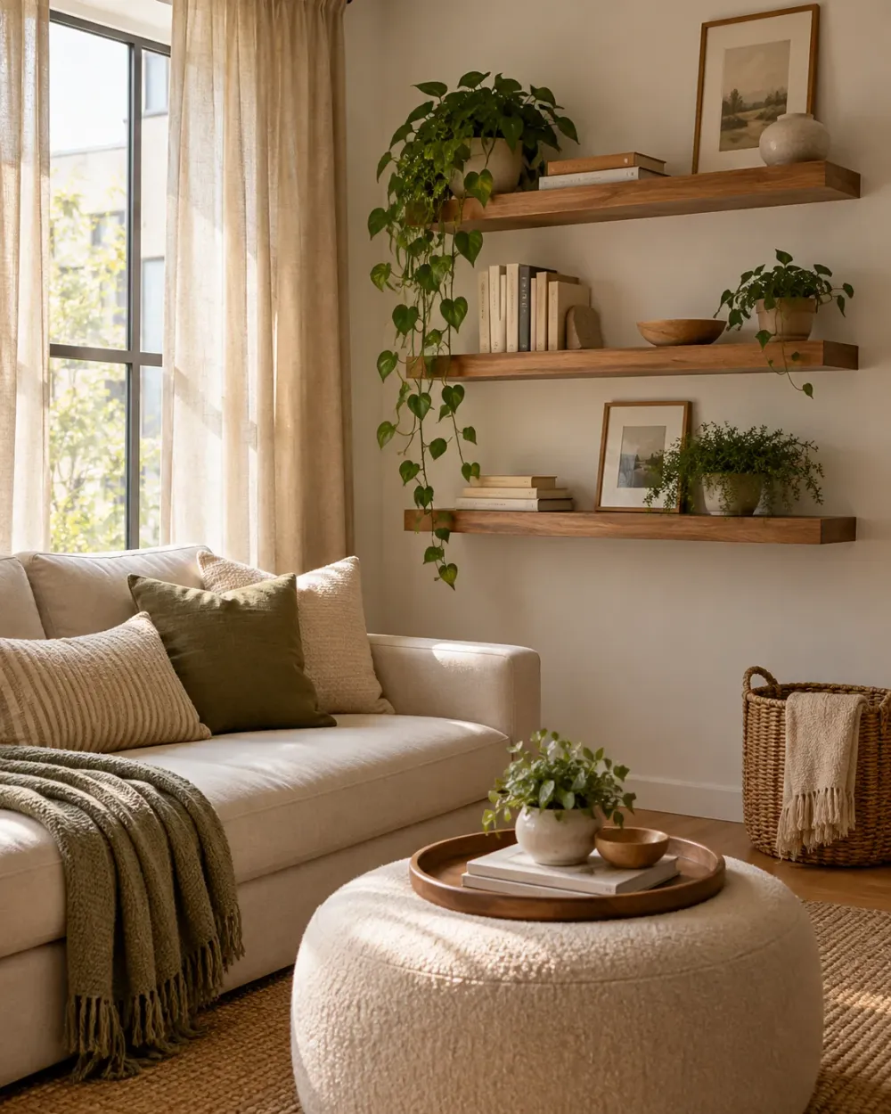 Decorating concept: Curtains add color and softness while serving a practical purpose.