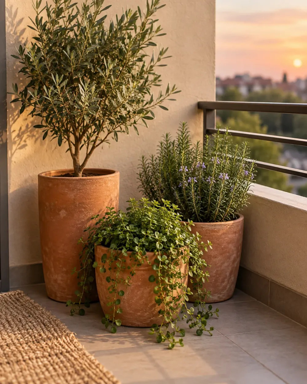 Decorating concept: Different pot heights create a compact grouping against the wall.