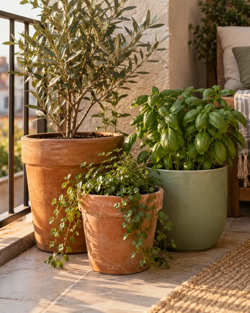Decorating concept: Two related container finishes keep the display visually simple.