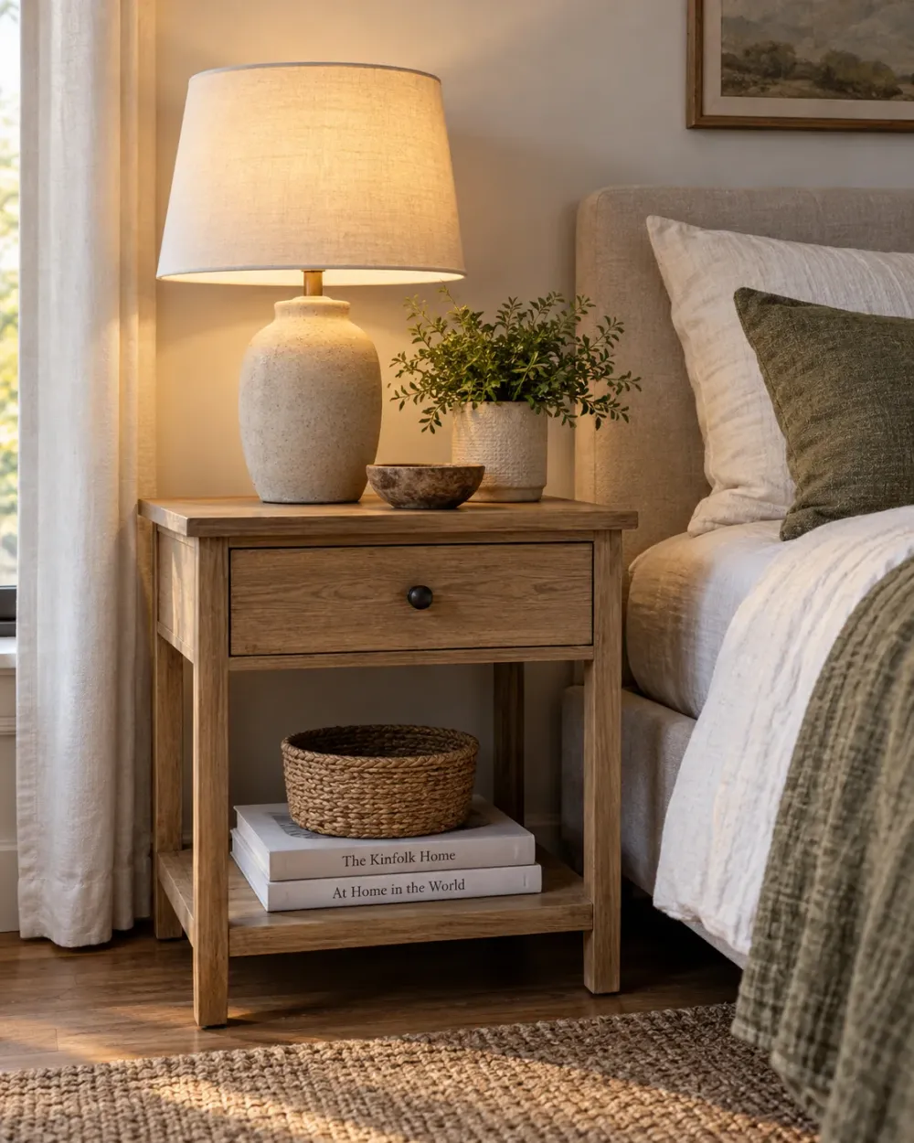 Decorating concept: A lower shelf holds a small selection without crowding the tabletop.