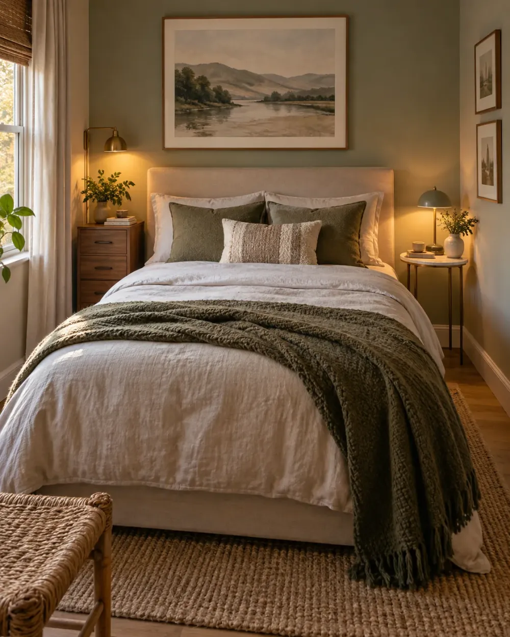 Decorating concept: Different bedside pieces can suit the available space on each side.