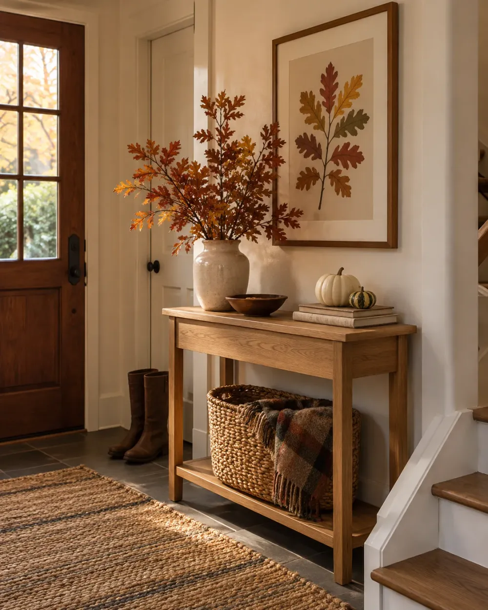 Decorating concept: An autumn print brings a seasonal mood to an existing arrangement.