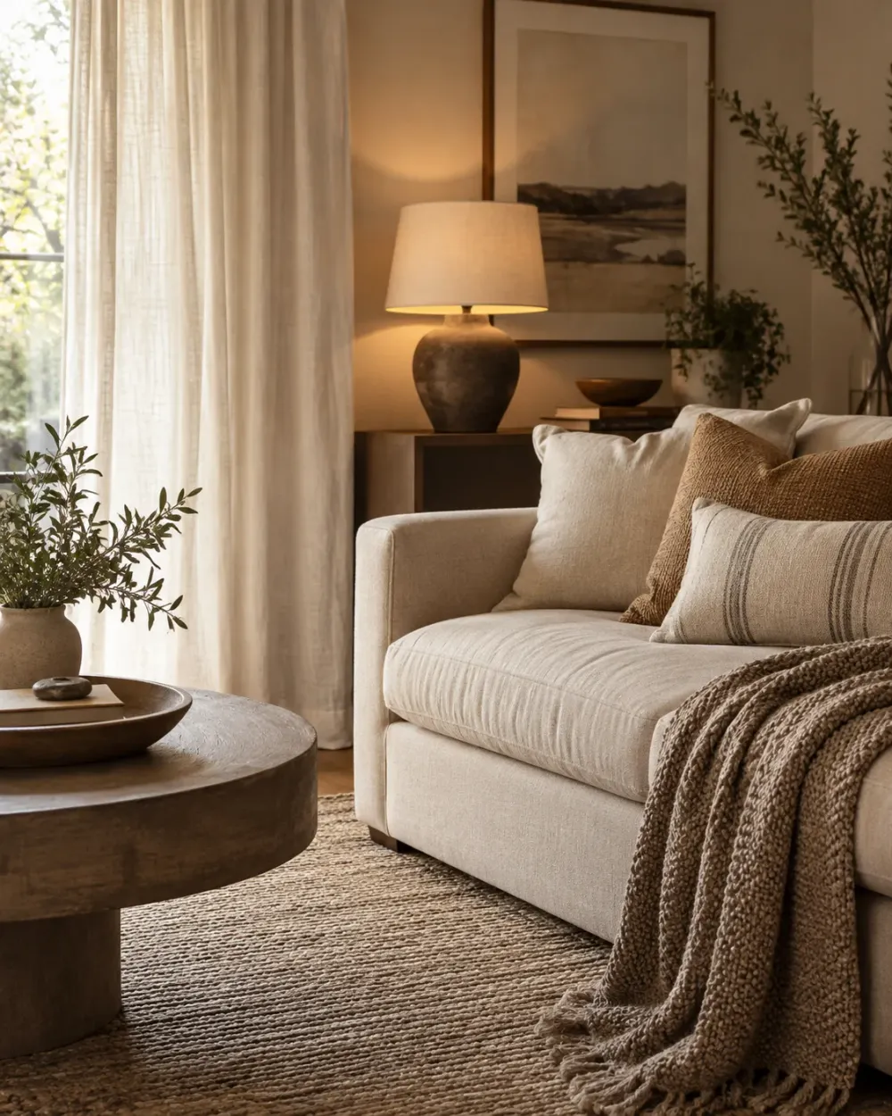 Decorating concept: Related ivory and oatmeal tones connect the largest surfaces.